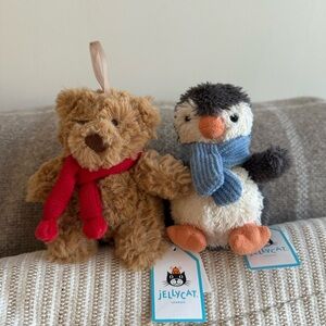 BNWT Jellycat Bart bear and peanut penguin ornaments